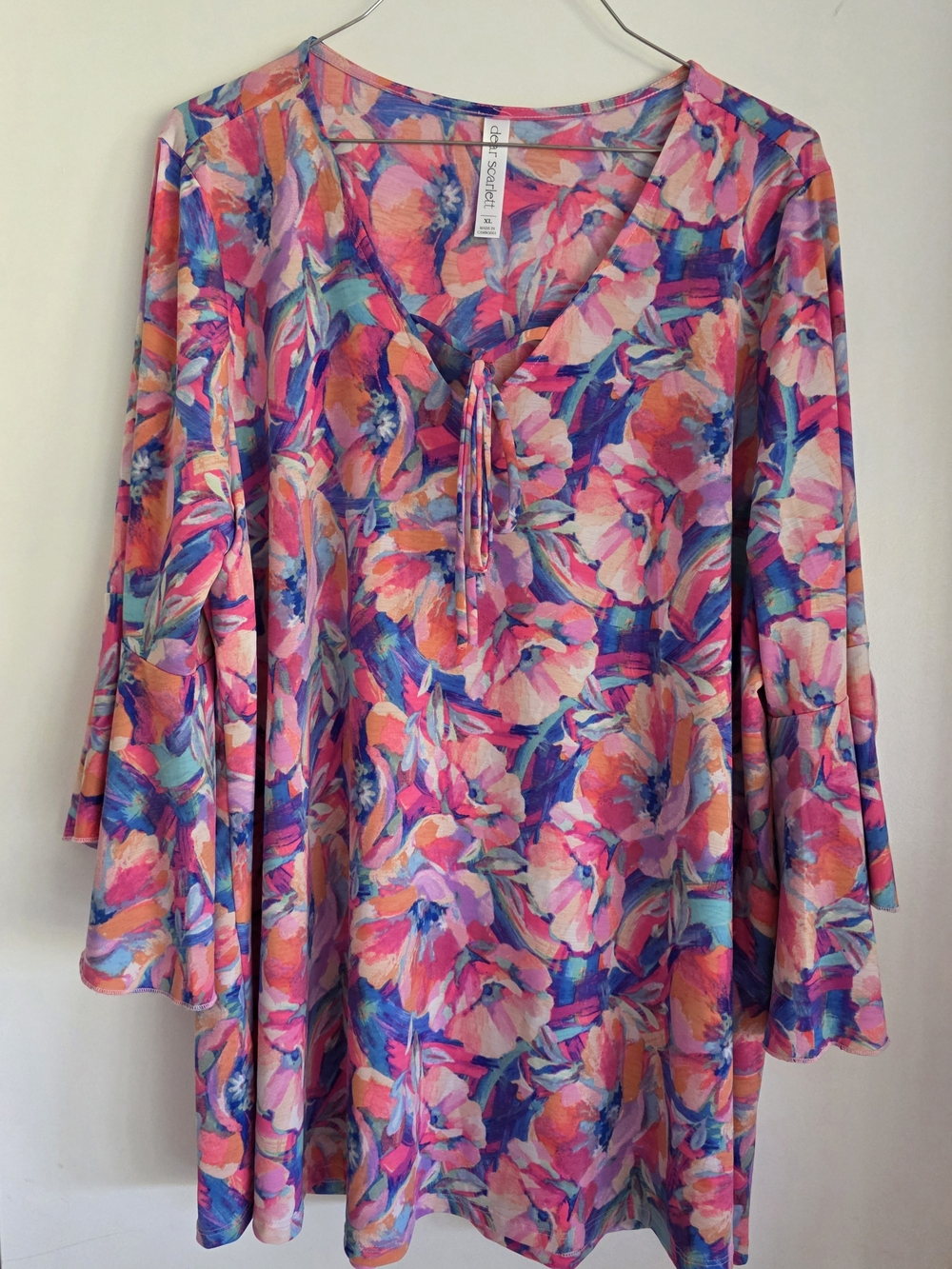 Dear Scarlett Floral V-Neck Tie Tunic - Pink Multi XL